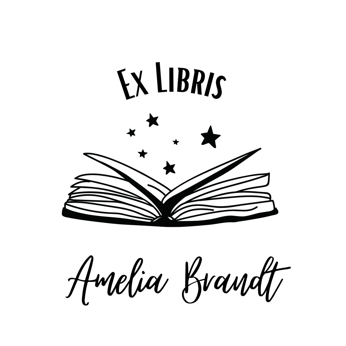 Ex Libris Bücher Stempel mit anpassbaren Namen - Modell 'Books & Stars' - Just Refine