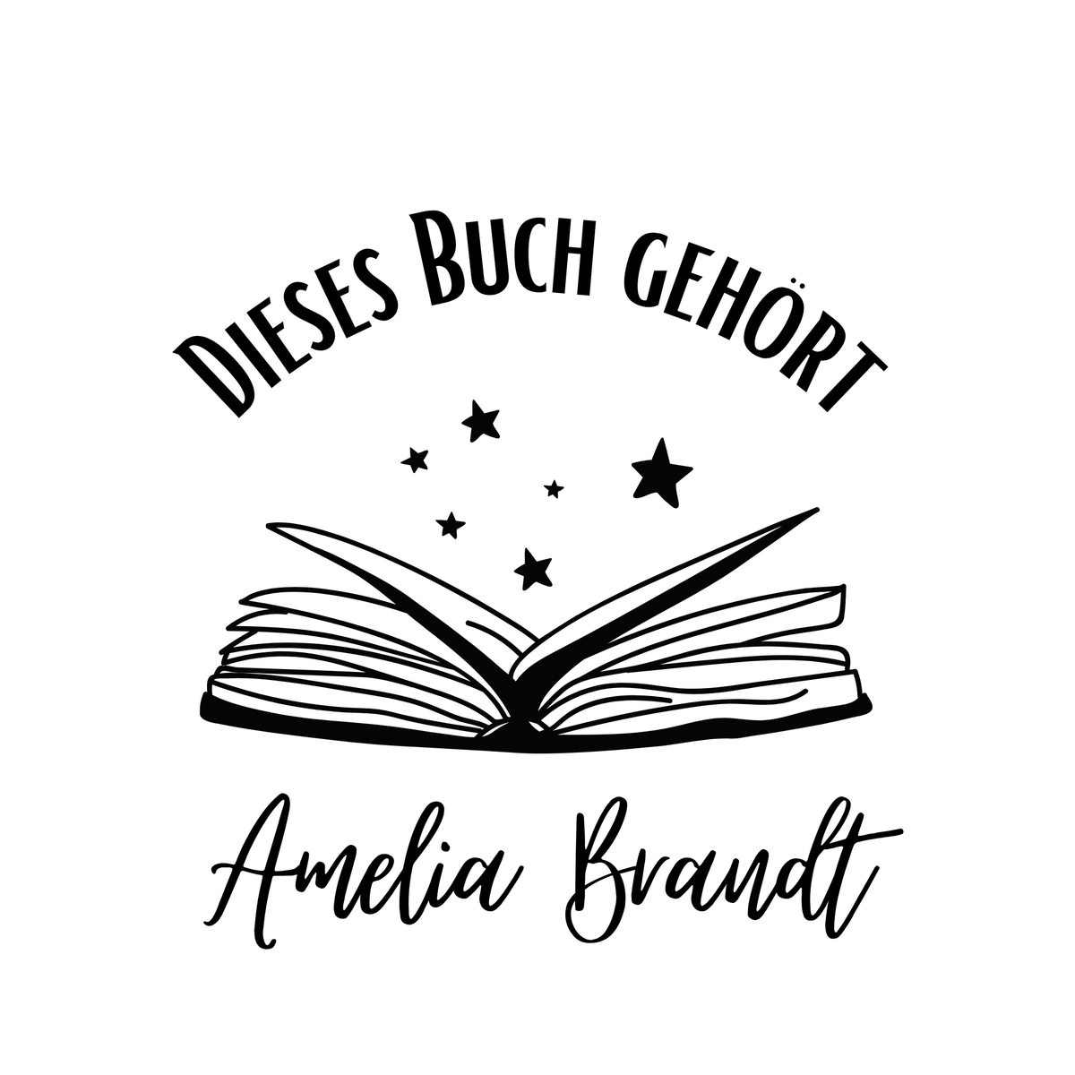 Ex Libris Bücher Stempel mit anpassbaren Namen - Modell 'Books & Stars' - Just Refine