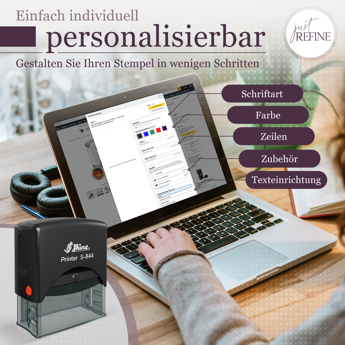 Selbstfärbender Stempel mit Wunschtext (bis zu 5 Textzeilen) - Just Refine