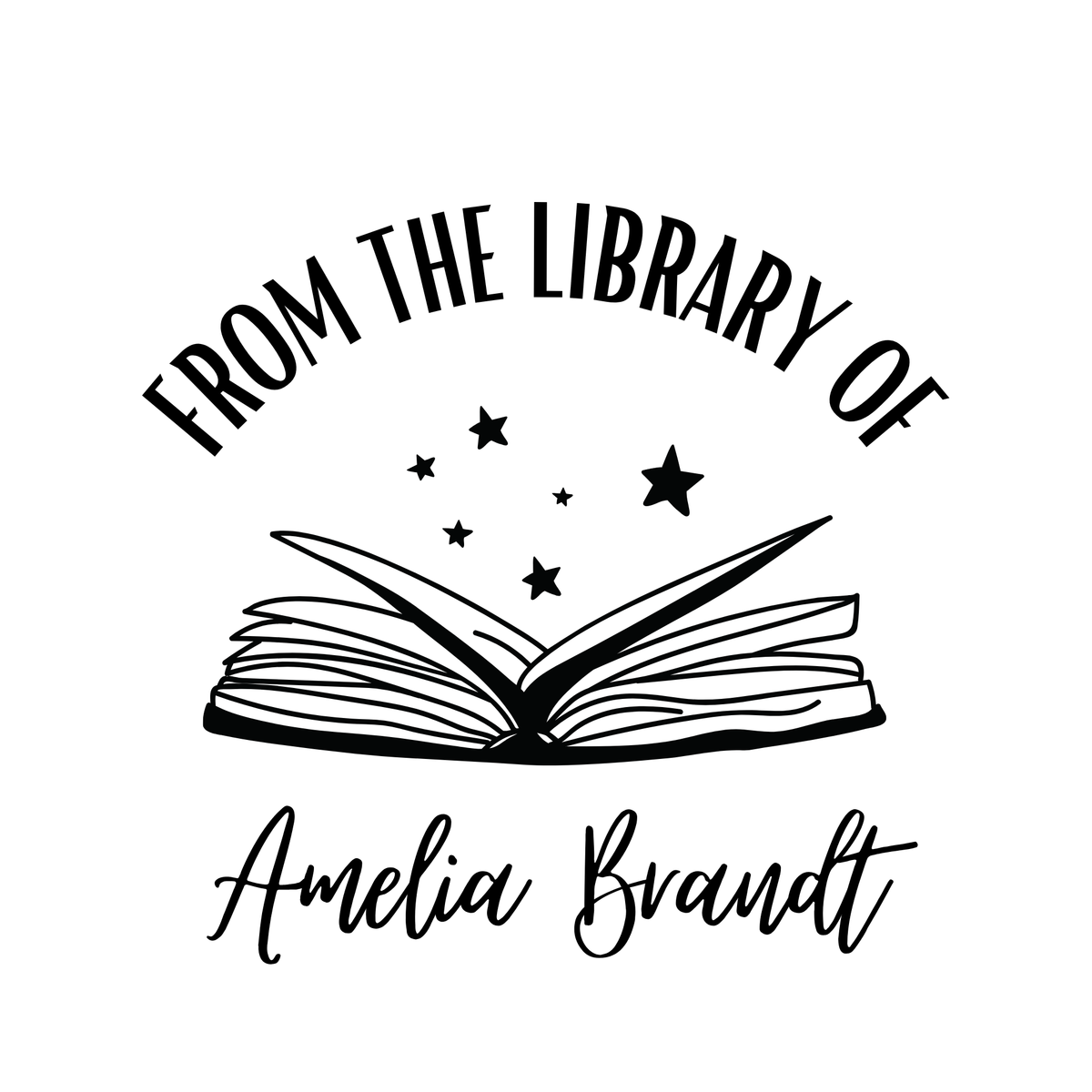Ex Libris Bücher Stempel mit anpassbaren Namen - Modell 'Books & Stars' - Just Refine