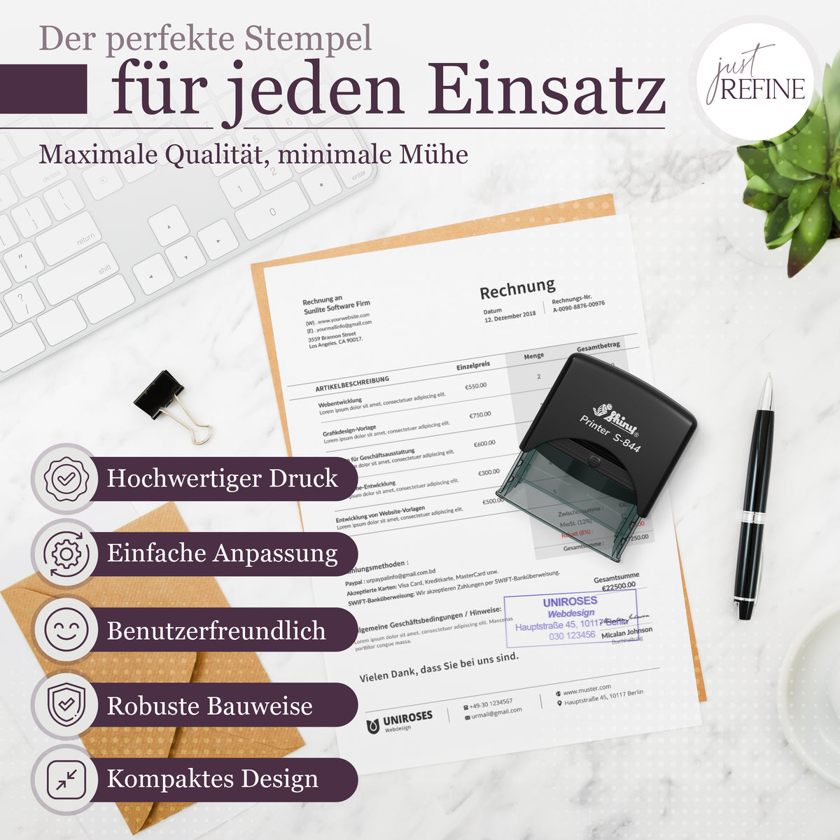 Selbstfärbender Stempel mit Wunschtext (bis zu 5 Textzeilen) - Just Refine