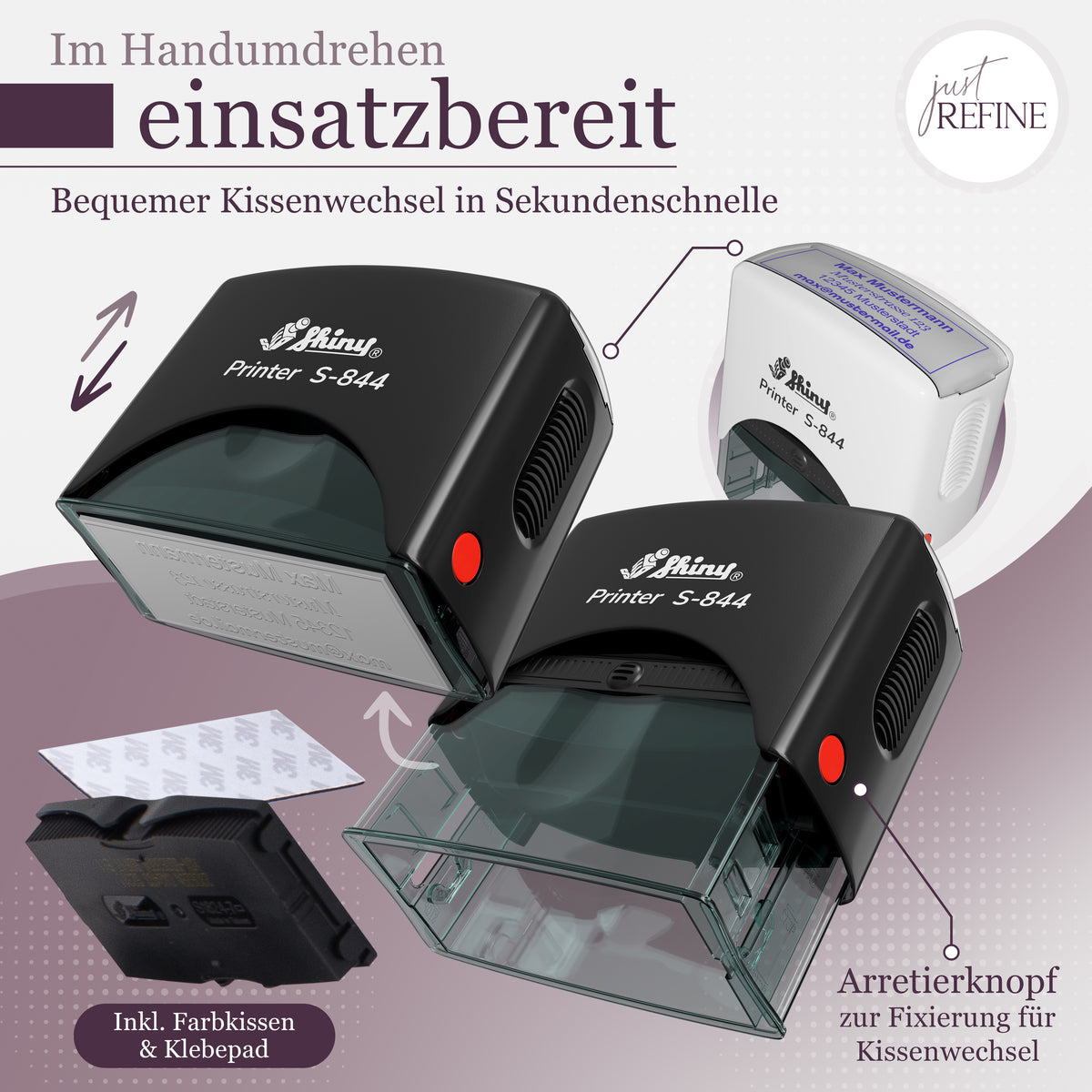 Selbstfärbender Stempel mit Wunschtext (bis zu 5 Textzeilen) - Just Refine