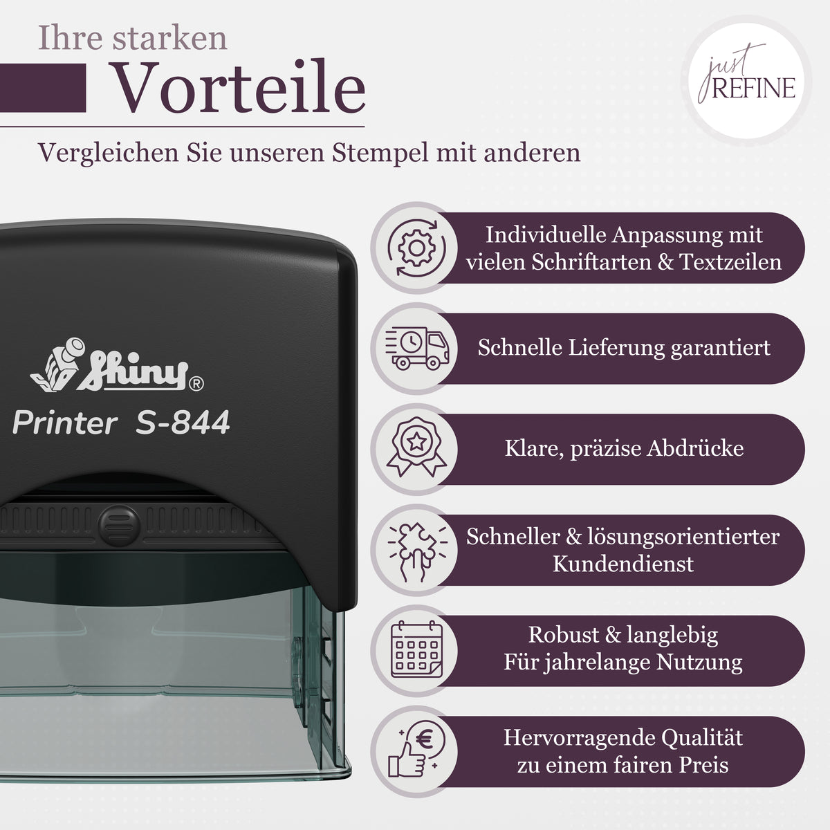 Selbstfärbender Stempel mit Wunschtext (bis zu 5 Textzeilen) - Just Refine