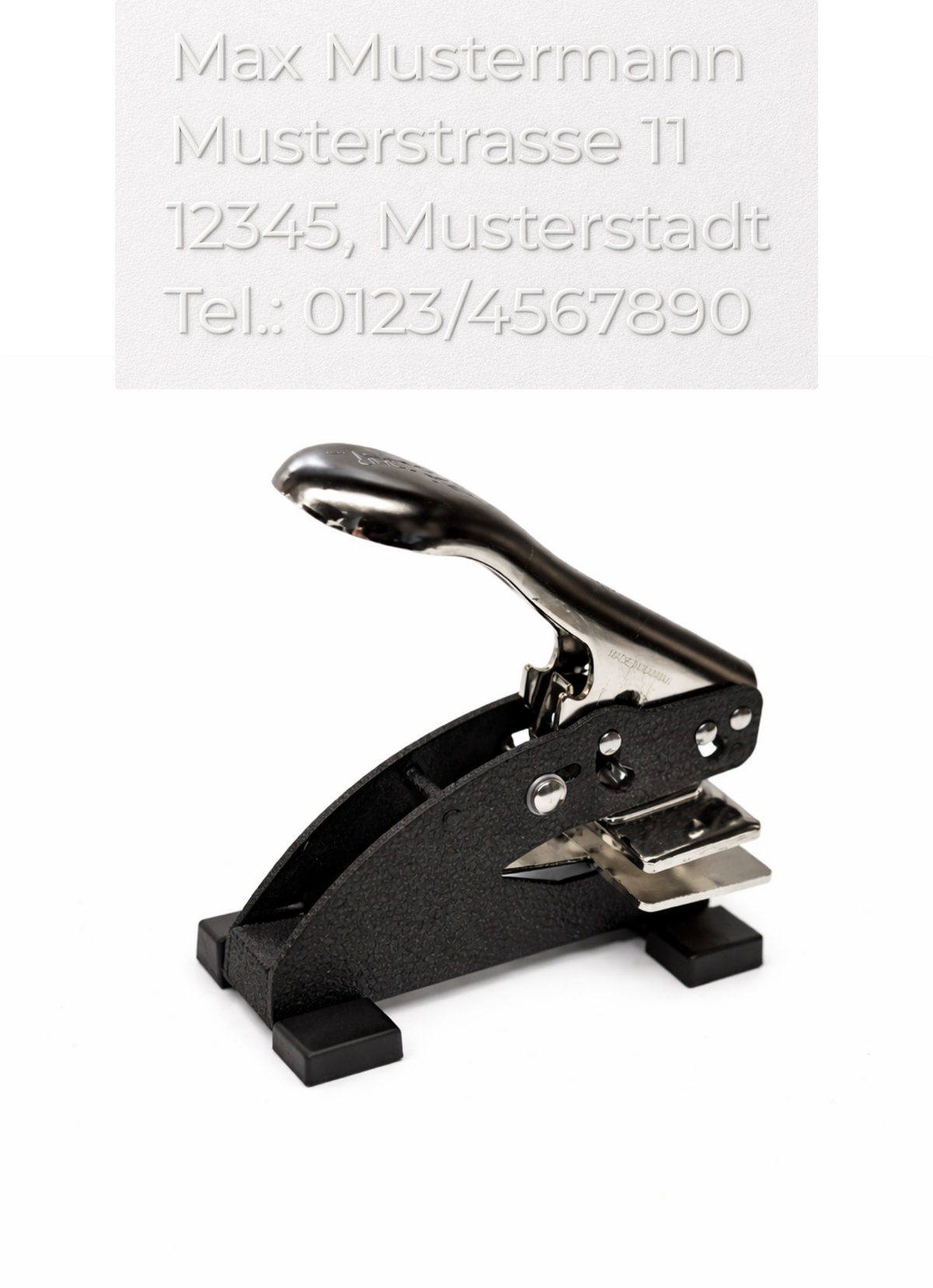 Tischprägestempel Personalisiert 25x50mm - Individuell Gestaltbar für Adresse, Name oder Firma, bis zu 4 Zeilen möglich (Prägestempel mit Texteingabe) - Just Refine
